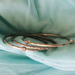 Set of 3 matching bangle silver bracelets with jeweled inserts